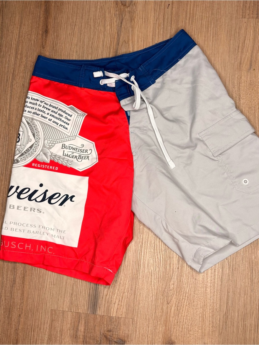 Budweiser Men’s Colorblock Swim Shorts - Red, Gray & Navy
